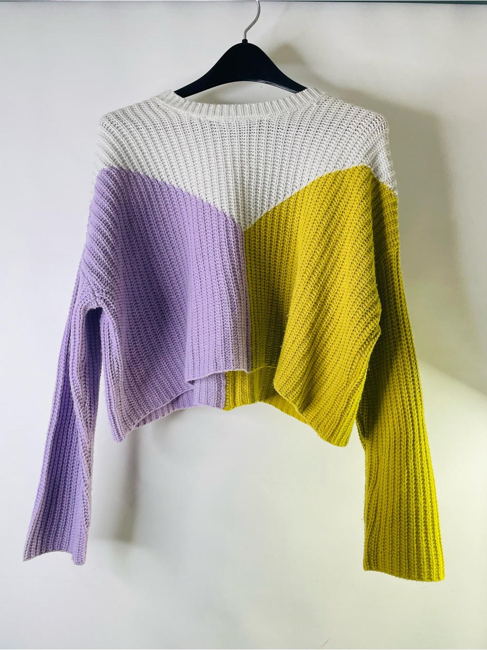 Sincerely Jules Colorblock Cropped Sweater - White, Lavender & Yellow